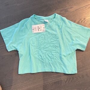 Zara Kids Aqua Leaf Embossed Tee